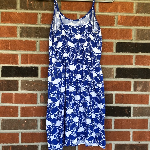 Blue and White Geo Pattern Cotton Dress - Picture 3 of 4